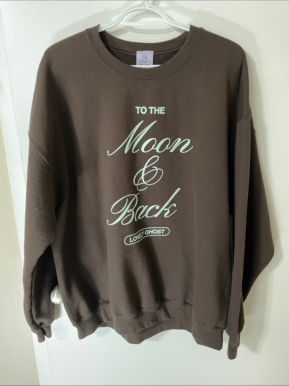 LONELY GHOST Brown Sweatshirt with Mint Green Script Size XL